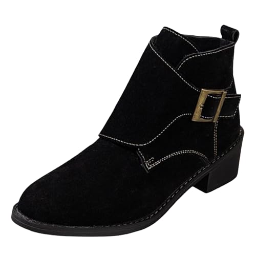 VBEDKDEB Stiefeletten Damen Stiefel Ankle Boots Designer Stiefeletten, Dicker Freizeitstiefel mit niedrigem Absatz Schwarze Boots Damen (39) von VBEDKDEB
