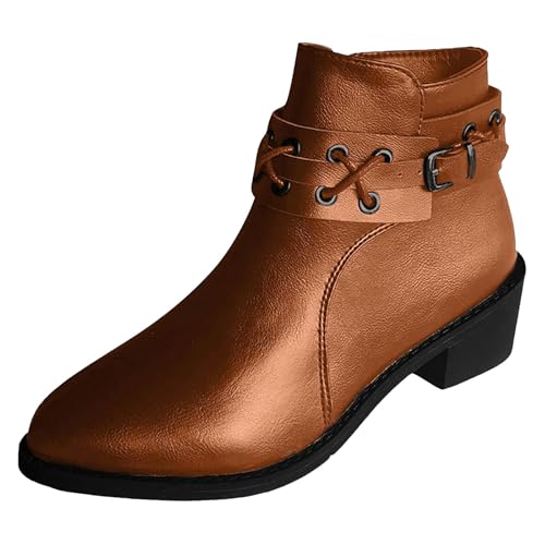 VBEDKDEB Stiefeletten Damen Stiefel Ankle Boots Große Größe Dicke Sohle Dicken Absatz Kurze Stiefel 2024 Herbst Und Winter Neue Weiche Sohle Leichte Und Bequeme Stiefeletten Cowboy Damen (Brown, 36) von VBEDKDEB