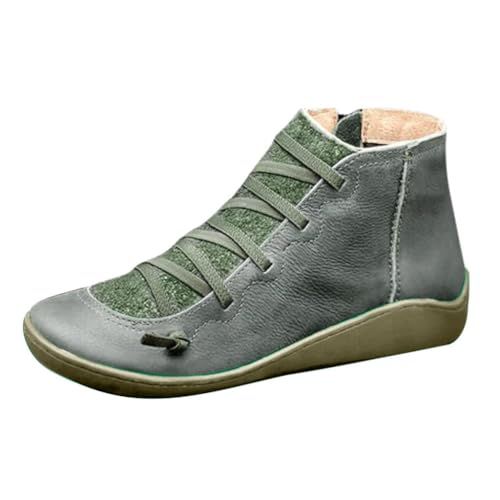 VBEDKDEB Stiefeletten Damen Stiefel Ankle Boots Leather Round Casual Lace up Women's Boots Shoe Side Toe Flat Zipper Retro Women's Gummistiefel Damen Pink (Green, 42) von VBEDKDEB