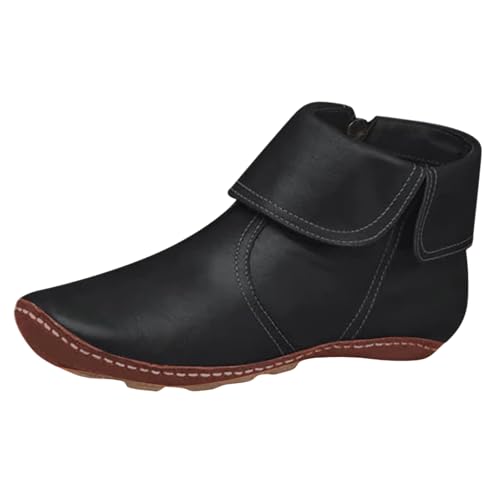 VBEDKDEB Stiefeletten Damen Stiefel Ankle Boots Mode Damen Einfarbig Flache Reißverschluss Kurze Stiefel Runde Zehen Schuhe Europäische Und Lässige Boots Schwarz Festival (41) von VBEDKDEB