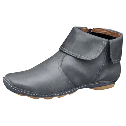 VBEDKDEB Stiefeletten Damen Stiefel Ankle Boots Mode Damen Einfarbig Flache Reißverschluss Kurze Stiefel Runde Zehen Schuhe Europäische Und Lässige Boots Schwarz Festival (Grey, 41) von VBEDKDEB