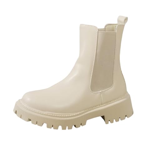 VBEDKDEB Stiefeletten Damen Stiefel Ankle Boots Modische, Trendige, einfarbige Kaminstiefel für Damen Gummistiefel (White, 40) von VBEDKDEB