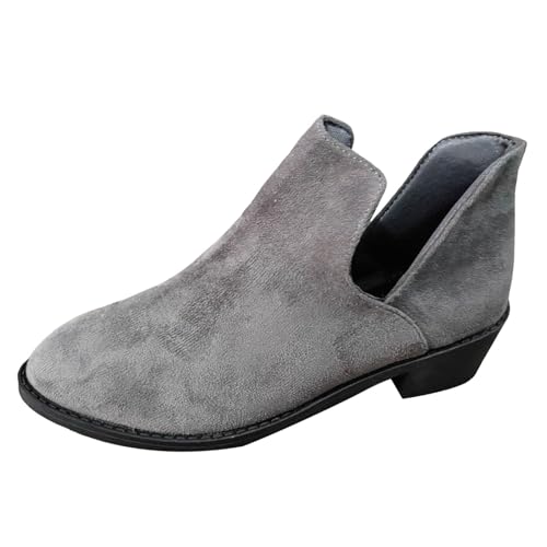 VBEDKDEB Stiefeletten Damen Stiefel Ankle Boots Modische Damen Stiefeletten aus Wildleder mit Reißverschluss und niedrigem Schaft, lässig, spitzer Zehenbereich, klassisch Plateau Schuhe (Grey, 41) von VBEDKDEB
