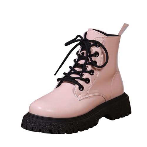 VBEDKDEB Stiefeletten Damen Stiefel Ankle Boots Modische Damen Stiefeletten im britischen Stil einfarbigem mit Schnürung dickem Absatz Kampfstiefel (38) von VBEDKDEB