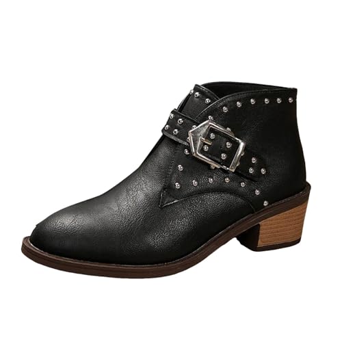 VBEDKDEB Stiefeletten Damen Stiefel Ankle Boots Modische Damenstiefel mit Dicker Ferse und spitzer Kappe, lässige Kurze Stiefel 22222schuhe Damen (38) von VBEDKDEB