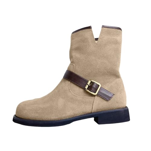 VBEDKDEB Stiefeletten Damen Stiefel Ankle Boots Modische Retro Schlupfstiefel mit niedrigem Absatz und runder Spitze für Damen im Herbst und Winter, klassisch, modisch Knöchelschuhe (White, 41) von VBEDKDEB