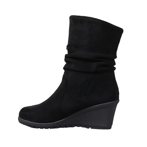 VBEDKDEB Stiefeletten Damen Stiefel Ankle Boots Modische Schwarze Keilstiefeletten für Damen in großen Größen Halbhohe Gummistiefel (41) von VBEDKDEB