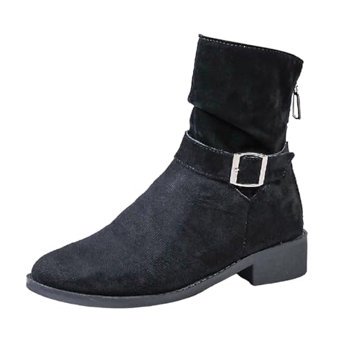 VBEDKDEB Stiefeletten Damen Stiefel Ankle Boots Modische Stiefeletten aus Wildleder mit spitzer Spitze und klobigem Absatz und Reißverschluss hinten aus Leder für Damen Leichte Gummistiefel (38) von VBEDKDEB