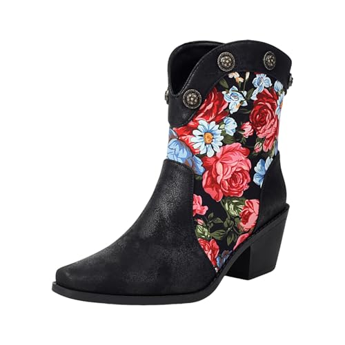 VBEDKDEB Stiefeletten Damen Stiefel Ankle Boots Modische und vielseitige Spleißfarbene, Kurze Röhrenstiefel mit spitzer Zehenpartie für Damen Halbschuhe Elegant (43) von VBEDKDEB