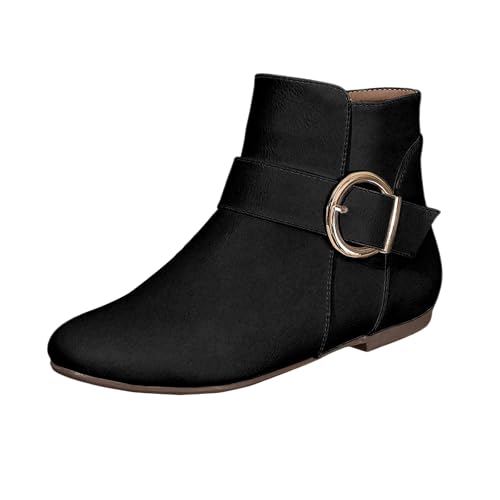 VBEDKDEB Stiefeletten Damen Stiefel Ankle Boots Modische und vielseitige runde Zehenpartie, Dicker Absatz, seitlicher Reißverschluss, Bequeme Stiefel, Kurze lässige Kurze Damen Braun (38) von VBEDKDEB