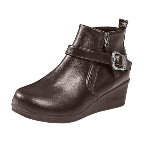 VBEDKDEB Stiefeletten Damen Stiefel Ankle Boots Mutterschuhe, rutschfest, warm und bequem, Kurze Stiefel, Lederschuhe für Damen mittlerer und älterer Menschen, modische Kurze Ankle Boots (Brown, 42) von VBEDKDEB