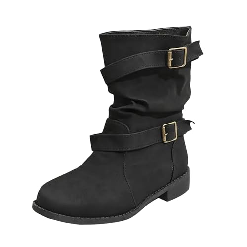 VBEDKDEB Stiefeletten Damen Stiefel Ankle Boots Neue Kurze Stiefel Europäische und Kurze Border Belt Low Heel große Modestiefel Gummistiefel Damen Halbhoch (39) von VBEDKDEB