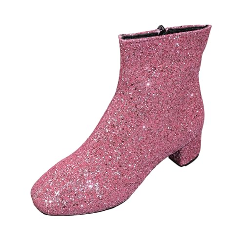 VBEDKDEB Stiefeletten Damen Stiefel Ankle Boots Neue Trendige, glänzende Stiefeletten mit dickem Absatz, spitzer Spitze und kurzer Röhre für Damen Hohe Stiefel (38) von VBEDKDEB