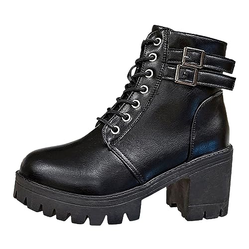 VBEDKDEB Stiefeletten Damen Stiefel Ankle Boots Runde Zehe Mittlerer Absatz Kurzarm Seitlicher Reißverschluss Feste Stiefel Mode Große Mode Damenstiefel Regenstiefel Damen (38) von VBEDKDEB