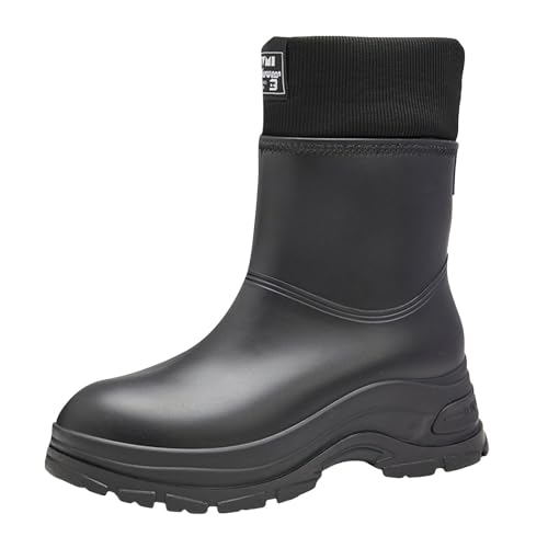 VBEDKDEB Stiefeletten Damen Stiefel Ankle Boots Stiefel Damen rutschfeste atmungsaktive modische Regenstiefel Stiefeletten Gartenschuhe Plüsch, um warme zu halten Gummistiefel Halbhoch (41) von VBEDKDEB