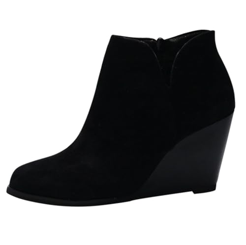 VBEDKDEB Stiefeletten Damen Stiefel Ankle Boots Stiefel für Damen, Keilabsatz, Spitze Zehenpartie, niedrige Oberseite, große Größe, Retro, mattierte Kurze für Goth Boots (42) von VBEDKDEB