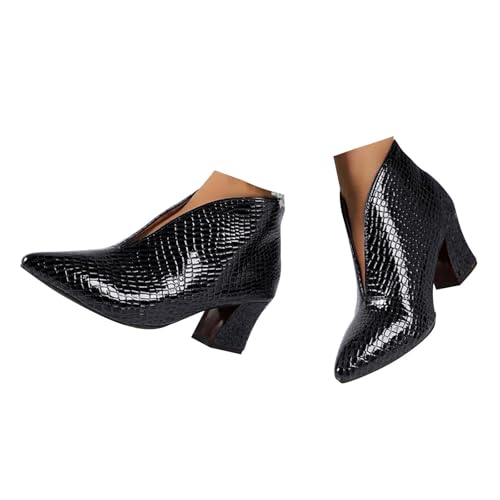VBEDKDEB Stiefeletten Damen Stiefel Ankle Boots Stiefel für Damen, Spitze Zehenpartie, mit klobigem Absatz, zum Hineinschlüpfen Gummistiefel (38) von VBEDKDEB
