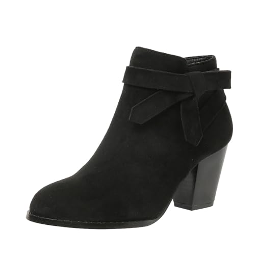 VBEDKDEB Stiefeletten Damen Stiefel Ankle Boots Stiefel für Damen, Spitze Zehenpartie, mit klobigem Absatz, zum Hineinschlüpfen Gummistiefel Schwarz (8) von VBEDKDEB