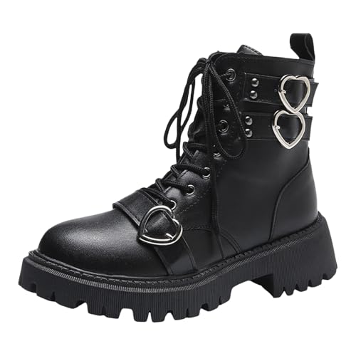VBEDKDEB Stiefeletten Damen Stiefel Ankle Boots Stiefel mit runder Zehenpartie und klobigem Absatz für Damen und Winter Love British Side Zipper Belt Short Boots für Barfuß Gummistiefel (39) von VBEDKDEB