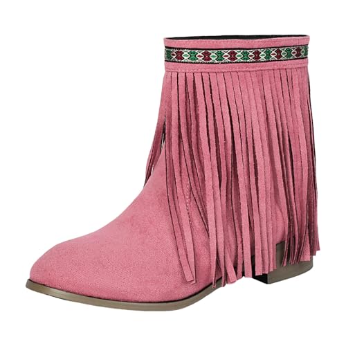 VBEDKDEB Stiefeletten Damen Stiefel Ankle Boots Tassel Pointed Toe Short Women's Boots Fashionable Casual Suede Slip On Retro Ankle Schuhe Zum Dirndl (42) von VBEDKDEB