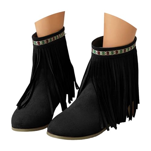 VBEDKDEB Stiefeletten Damen Stiefel Ankle Boots Tassel Pointed Toe Short Women's Boots Fashionable Casual Suede Slip On Retro Ankle Schuhe Zum Dirndl (42) von VBEDKDEB