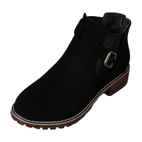 VBEDKDEB Stiefeletten Damen Stiefel Ankle Boots Vielseitiger, modischer Damenstiefel mit dickem Absatz, elastischem Zwickel und Wildleder Stiefelette Dirndl Schuhe (41) von VBEDKDEB