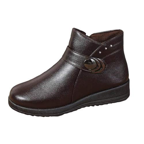 VBEDKDEB Stiefeletten Damen Stiefel Ankle Boots Warme, Bequeme und modische Stiefeletten mit runder Spitze für Damen Gummistiefel Weitschaft (Brown, 36) von VBEDKDEB