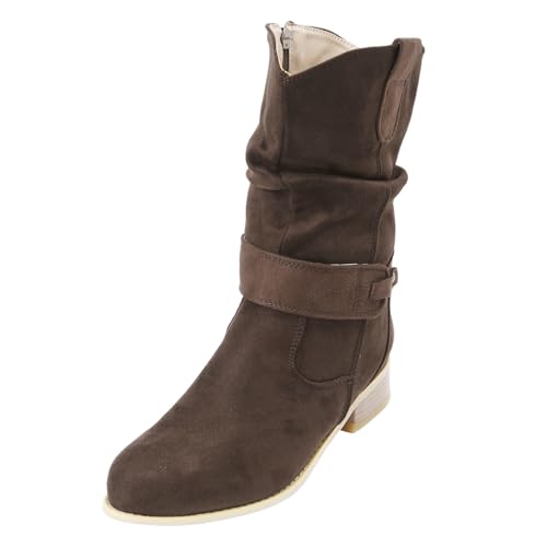 VBEDKDEB Stiefeletten Damen Stiefel Ankle Boots Warme Schneestiefel für Damen, warme Stiefeletten, Baumwollstiefel, Winterstiefel Langschaft Gummistiefel (Brown, 37) von VBEDKDEB