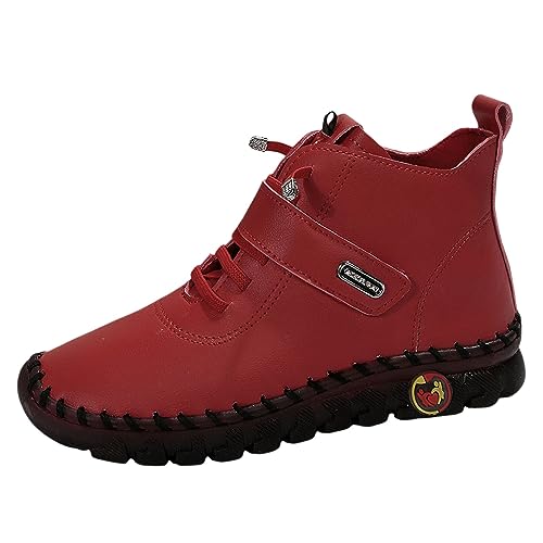 VBEDKDEB Stiefeletten Damen Stiefel Ankle Boots farblich passende Winter Damenstiefel mit seitlichem Reißverschluss, Kurze Stiefel Regenstiefeletten Damen (Red, 40) von VBEDKDEB