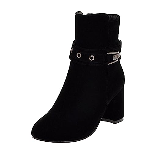 VBEDKDEB Stiefeletten Damen Stiefel Ankle Boots massivem mit Gürtelschnalle dekorativem seitlichem Reißverschluss, Dicker kurzer Stiefel mit hohem Absatz Gummistiefel Kurz (38) von VBEDKDEB