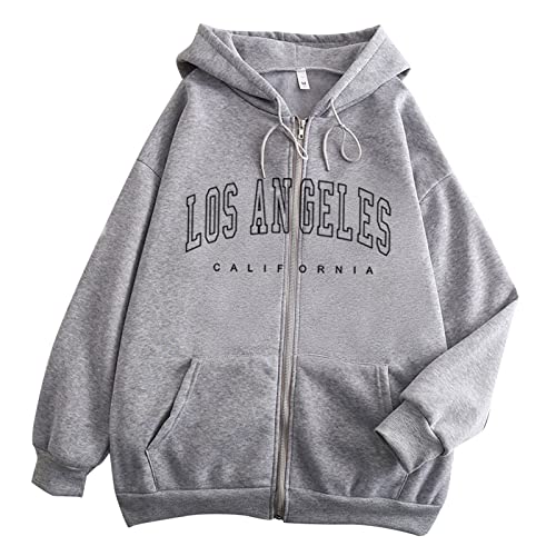 VBEDKDEB Sweatjacke Damen, Casual Hoodie Damen - Los Angeles, Damen Sweatshirt Zipper Hoodie mit Kapuze, Locker Kapuzenpullover Kapuzenjacke Kapuzenpulli College Jacke Hoody Pullover mit Taschen von VBEDKDEB