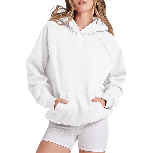 VBEDKDEB Sweatjacke Damen mit Kapuze Weihnachten schwarz beige blau Weiss Aesthetic Langarm rot grün weiß pink elegant dünn rosa grau Sport Street College Jacke Hoodie s m l XL XXL (1-White, L) von VBEDKDEB