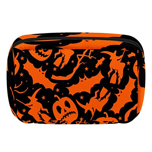 Große Kosmetiktasche, Kosmetiktasche, Reise Make up Tasche, Kosmetik Reisetaschen, tragbare Kulturtasche, geräumige Kosmetiktasche für Frauen und Mädchen,Halloween Karikatur Kürbislaterne Fledermaus von VBFOFBV