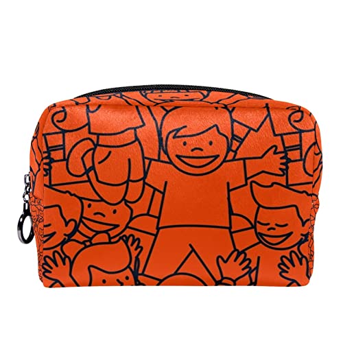 Große Kosmetiktasche, Kosmetiktasche, Reise Make up Tasche, Kosmetik Reisetaschen, tragbare Kulturtasche, geräumige Kosmetiktasche für Frauen und Mädchen,Karikatur Jungen Muster Orange von VBFOFBV