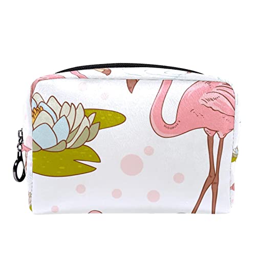 Große Kosmetiktasche, Kosmetiktasche, Reise Make up Tasche, Kosmetik Reisetaschen, tragbare Kulturtasche, geräumige Kosmetiktasche für Frauen und Mädchen,Lotus Teich Flamingo Karikatur Tier modern von VBFOFBV