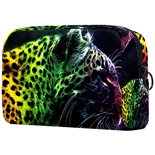 Große Kosmetiktasche, Kosmetiktasche, Reise Make up Tasche, Kosmetik Reisetaschen, tragbare Kulturtasche, geräumige Kosmetiktasche für Frauen und Mädchen,Regenbogen Tier Leopard von VBFOFBV