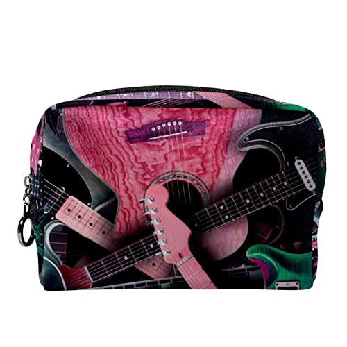 Große Kosmetiktasche, Kosmetiktasche, Reise Make up Tasche, Kosmetik Reisetaschen, tragbare Kulturtasche, geräumige Kosmetiktasche für Frauen und Mädchen,Rock Gitarren Muster Weinlese modern von VBFOFBV