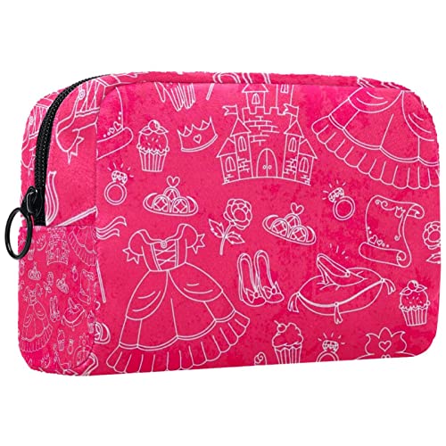 Große Kosmetiktasche, Kosmetiktasche, Reise Make up Tasche, Kosmetik Reisetaschen, tragbare Kulturtasche, geräumige Kosmetiktasche für Frauen und Mädchen,Rosa Kleid Muster Mädchen Karikatur von VBFOFBV