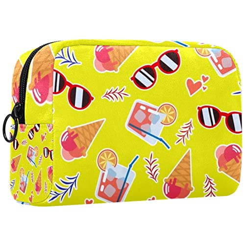 Große Kosmetiktasche, Kosmetiktasche, Reise Make up Tasche, Kosmetik Reisetaschen, tragbare Kulturtasche, geräumige Kosmetiktasche für Frauen und Mädchen,Sommer Karikatur Eiscreme Saft Gelb von VBFOFBV