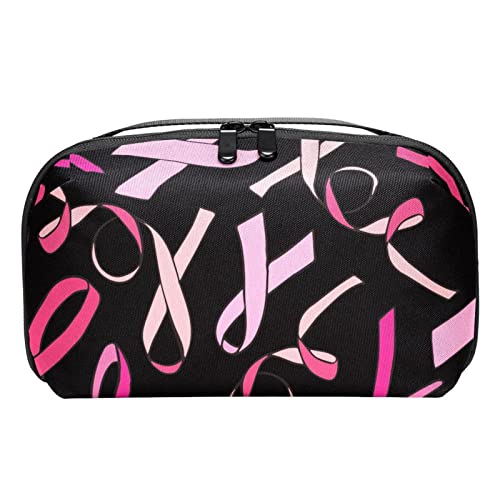 Große Make up Tasche Reißverschlusstasche Wasserdichter Reise Kosmetik Organizer für Frauen und Mädchen,Brustkrebs Zeichen Rosa Muster von VBFOFBV