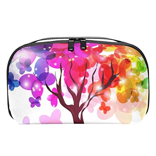 Große Make up Tasche Reißverschlusstasche Wasserdichter Reise Kosmetik Organizer für Frauen und Mädchen,Bunte Baum und Schmetterlings Kunst modern von VBFOFBV