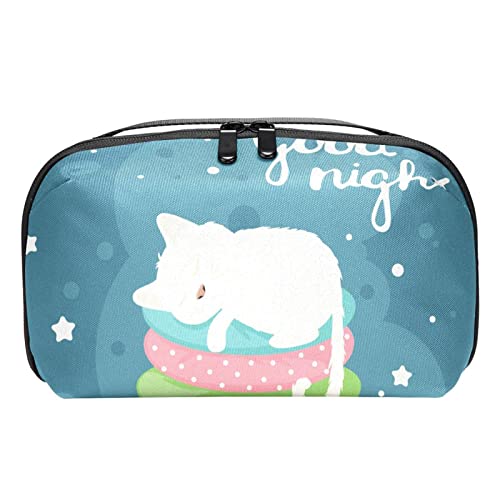 Große Make up Tasche Reißverschlusstasche Wasserdichter Reise Kosmetik Organizer für Frauen und Mädchen,Cartoon Tier Katze Gute Nacht von VBFOFBV