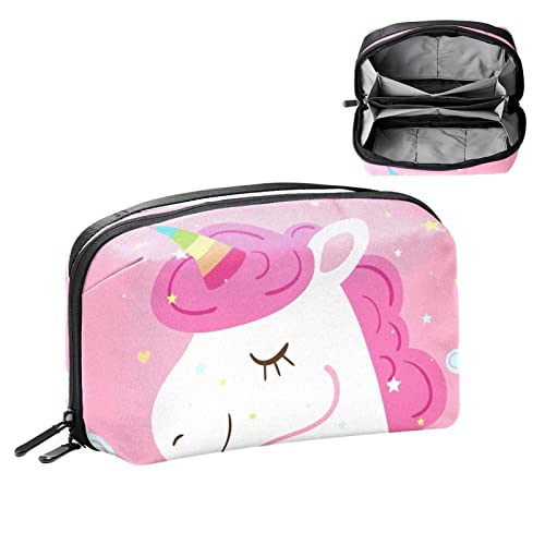 Große Make up Tasche Reißverschlusstasche Wasserdichter Reise Kosmetik Organizer für Frauen und Mädchen,Einhorn Karikatur Wolke spielt Rosa die Hauptrolle von VBFOFBV