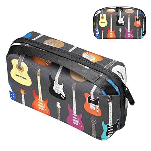 Große Make up Tasche Reißverschlusstasche Wasserdichter Reise Kosmetik Organizer für Frauen und Mädchen,Gitarren Musik Karikatur Musikinstrument Muster von VBFOFBV