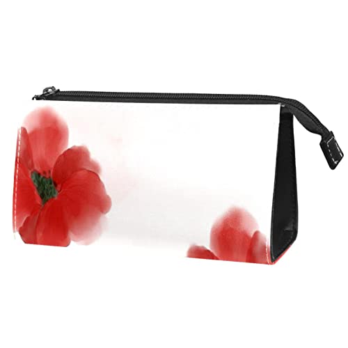 Große Make up Tasche Reißverschlusstasche Wasserdichter Reise Kosmetik Organizer für Frauen und Mädchen,Klatschmohn rote Blumen Frühlings Weinlese von VBFOFBV