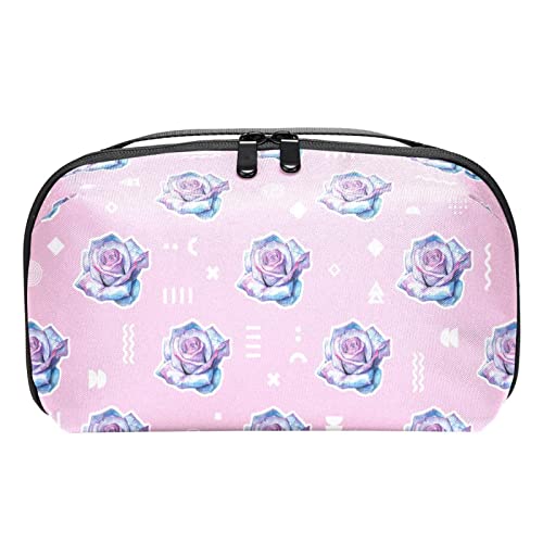 Große Make up Tasche Reißverschlusstasche Wasserdichter Reise Kosmetik Organizer für Frauen und Mädchen,Moderne geometrische Muster Blumen Rosen Rosa von VBFOFBV