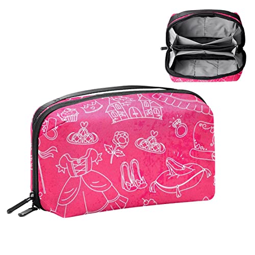 Große Make up Tasche Reißverschlusstasche Wasserdichter Reise Kosmetik Organizer für Frauen und Mädchen,Rosa Kleid Muster Mädchen Karikatur von VBFOFBV