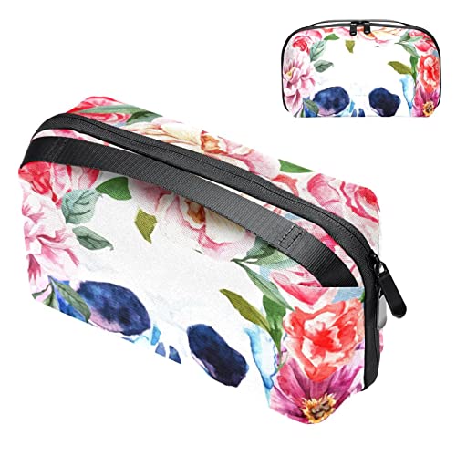 Große Make up Tasche Reißverschlusstasche Wasserdichter Reise Kosmetik Organizer für Frauen und Mädchen,Schädel Blumen Vintages Blumen von VBFOFBV