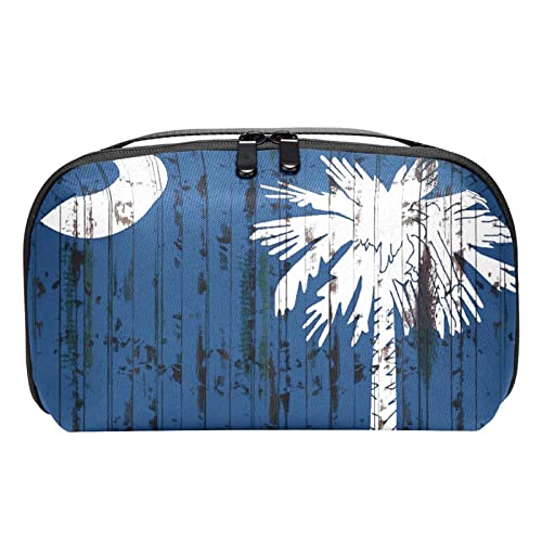 Große Make up Tasche Reißverschlusstasche Wasserdichter Reise Kosmetik Organizer für Frauen und Mädchen,South Carolina Flaggen Weinlese von VBFOFBV