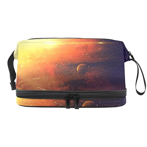 Große Make up Tasche Reißverschlusstasche Wasserdichter Reise Kosmetik Organizer für Frauen und Mädchen,Universum Nebel Galaxie Weltraum Sonne von VBFOFBV